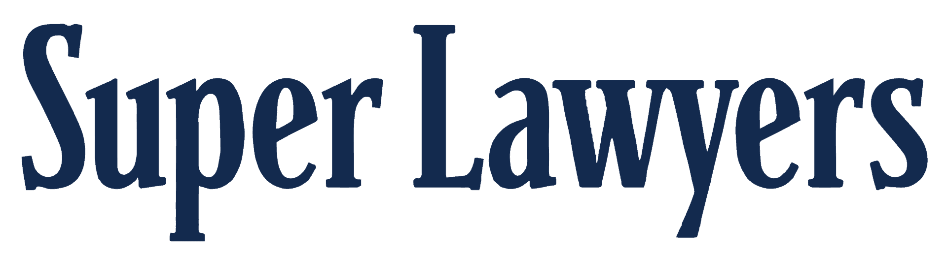 The image shows the logo for "Super Lawyers" in navy blue font with an elongated "L.